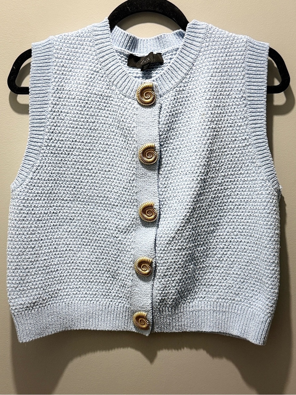 Zara Gold Shell Button Structured  Knit Vest - Baby Blue - Picture 3 of 7